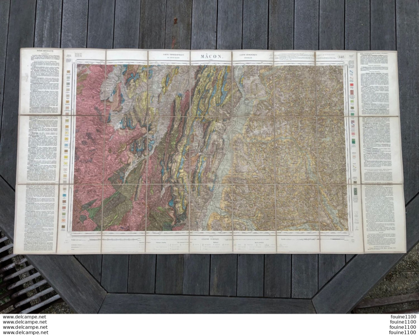 MACON 71 SAONE ET LOIRE Année 1885 CARTE GEOLOGIQUE ENTOILEE - Ch. BERANGER échelle 1/80000 ( Topographique ) - Cartes Topographiques