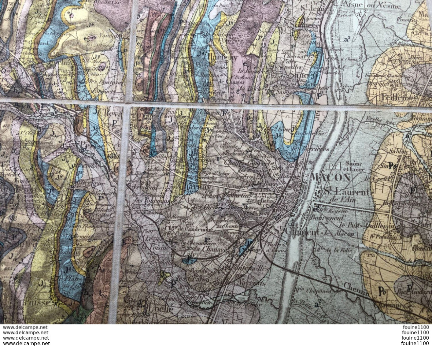 MACON 71 SAONE ET LOIRE Année 1885 CARTE GEOLOGIQUE ENTOILEE - Ch. BERANGER échelle 1/80000 ( Topographique ) - Cartes Topographiques