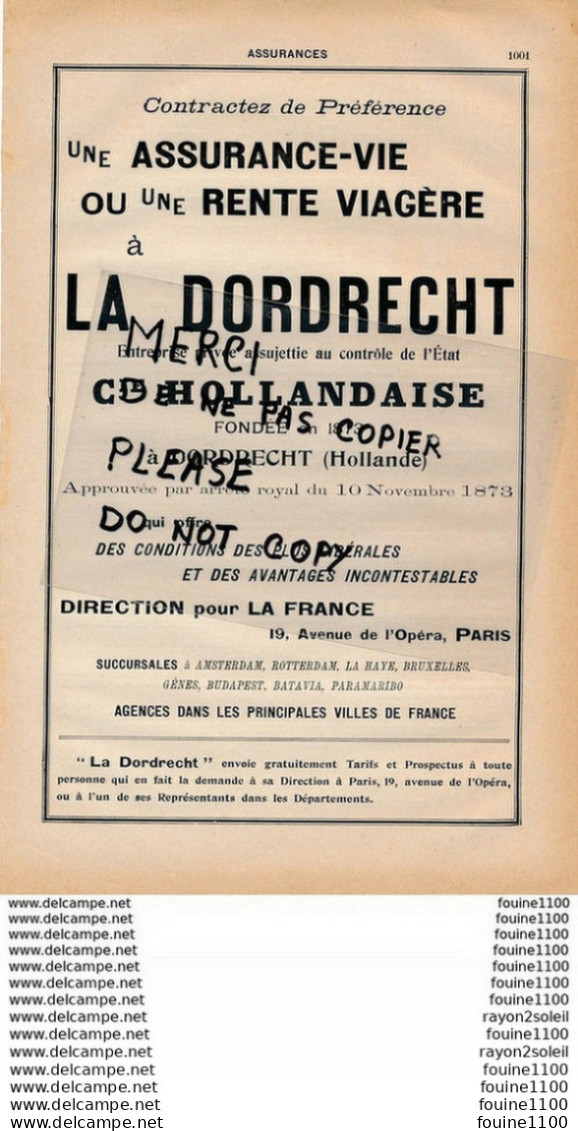 Compagnie D'assurance Vie La DORDRECHT Hollande La Mutualité Industrielle  6 Rue D'athènes à Paris - Banco & Caja De Ahorros