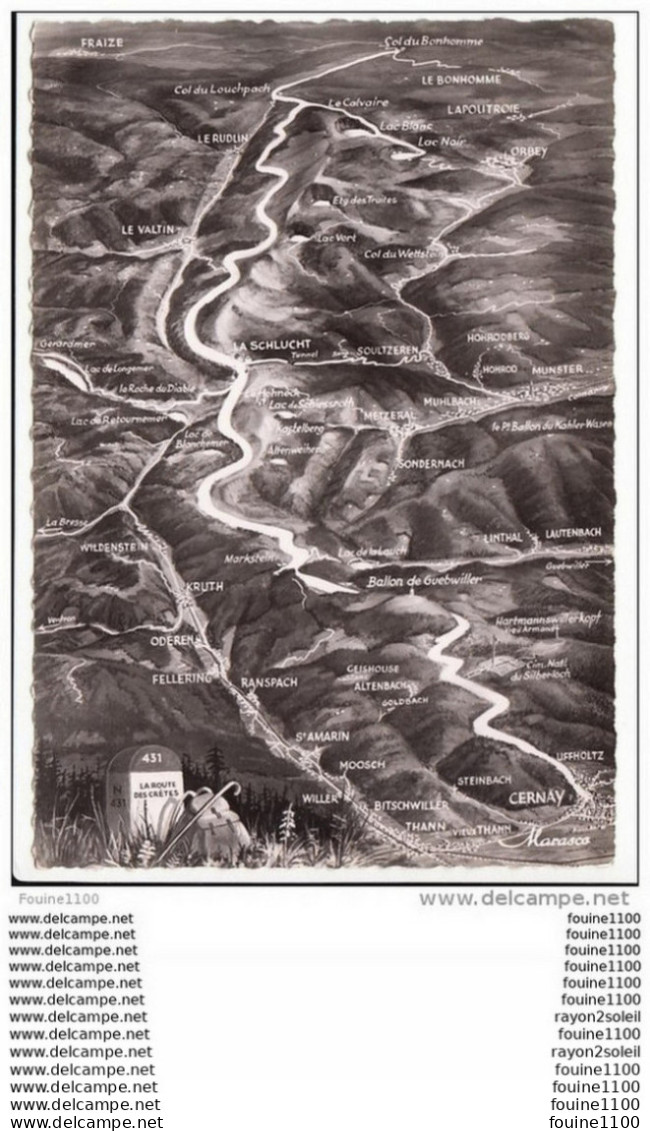 Carte ( Format 15 X 10,5 Cm )  Route Des Crètes De Cernay Au Col Bonhomme ( Carte Géographique )( Recto Verso ) - Cernay