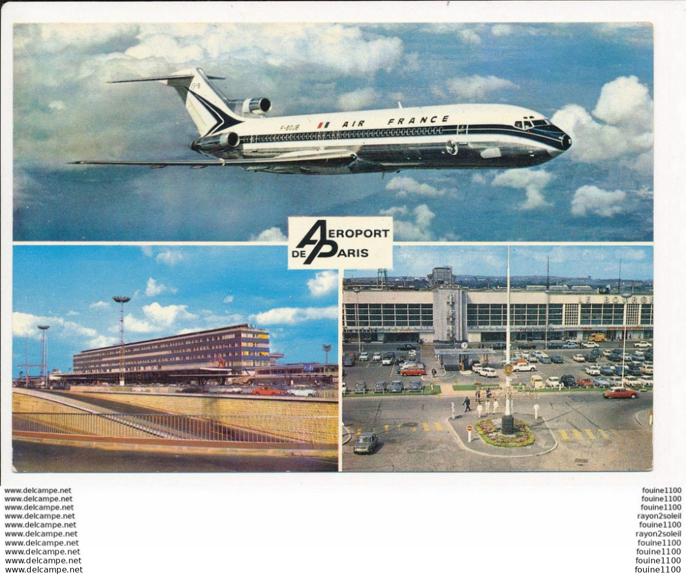 Carte ( Format 15 X 10,5 Cm ) AEROPORT DE PARIS ORLY Boeing 727 Air France Aérogare Orly Sud Et Du Bourget - Aéroports De Paris