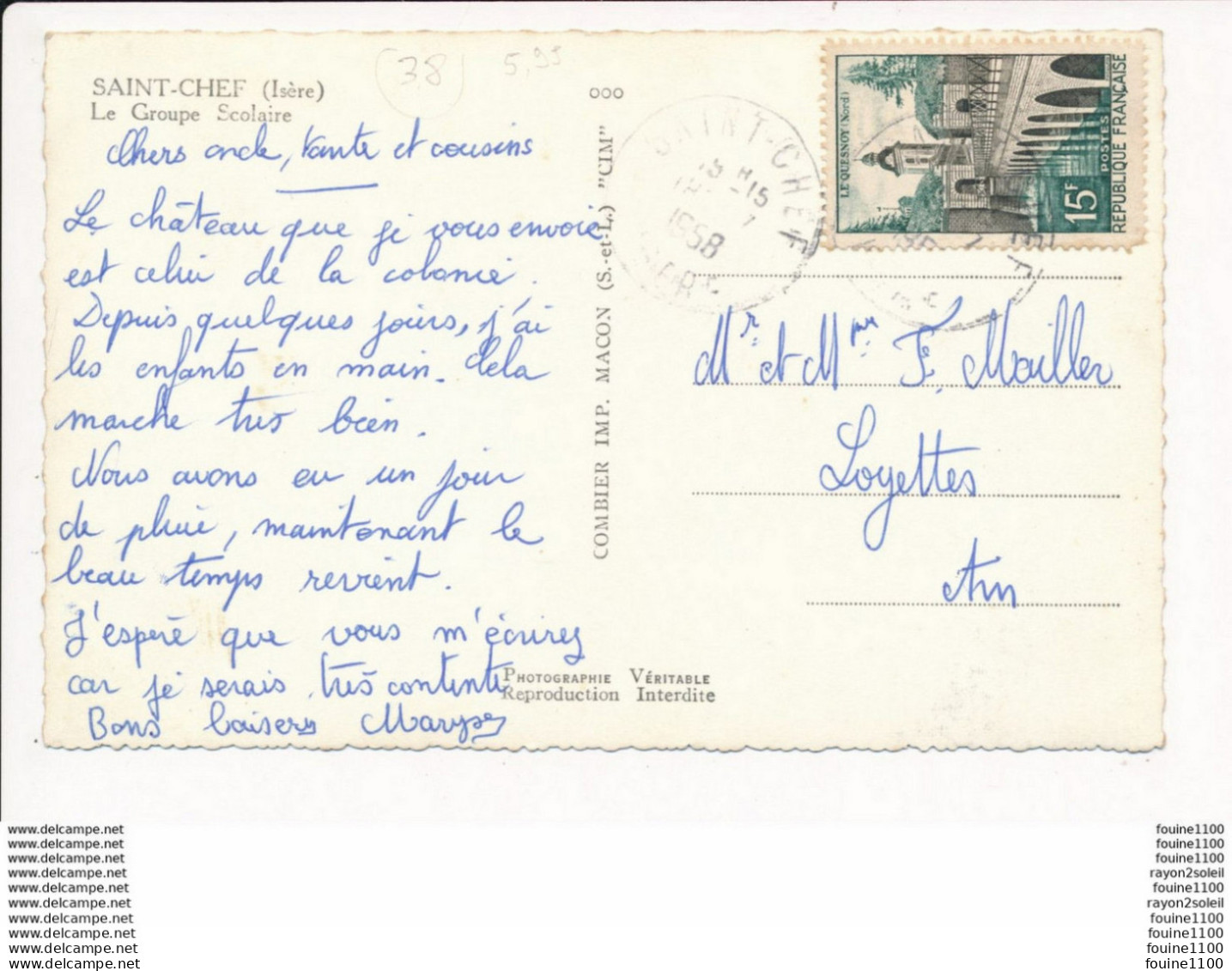 Carte De SAINT CHEF Le Groupe Scolaire ( école ) ( Format C.P.A. ) ( Recto Verso ) - Saint-Chef