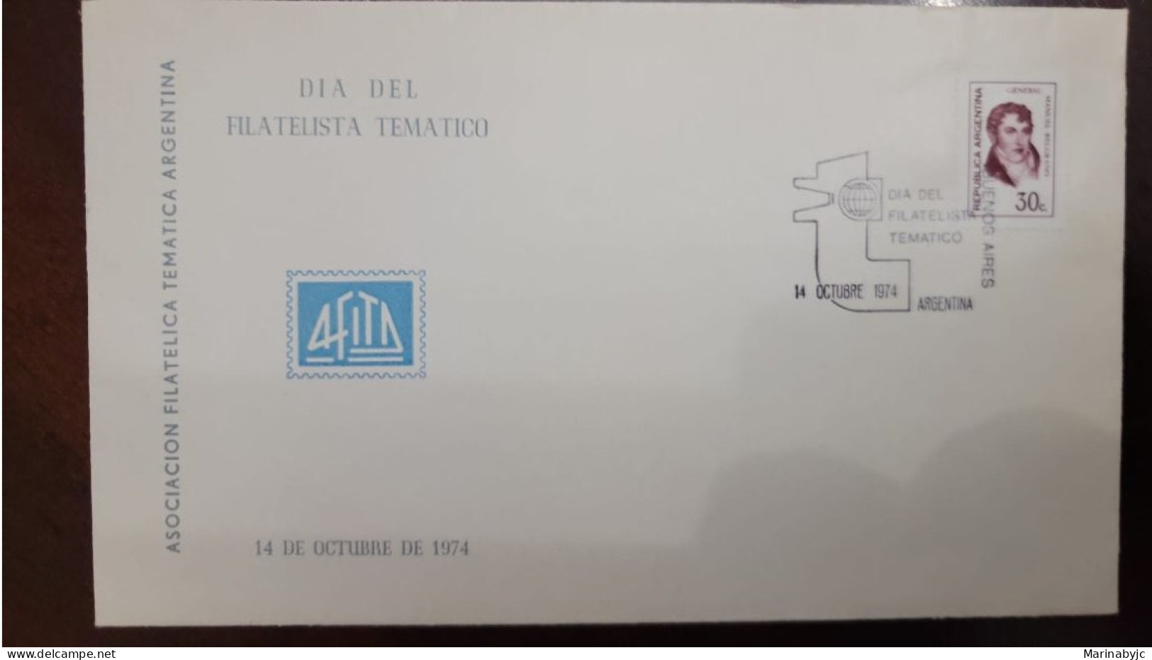 EL)1974 ARGENTINA, THEMATIC PHILATELIST DAY OCTOBER 14, 74', MANUEL BELGRANO 30C, FDC - Ongebruikt