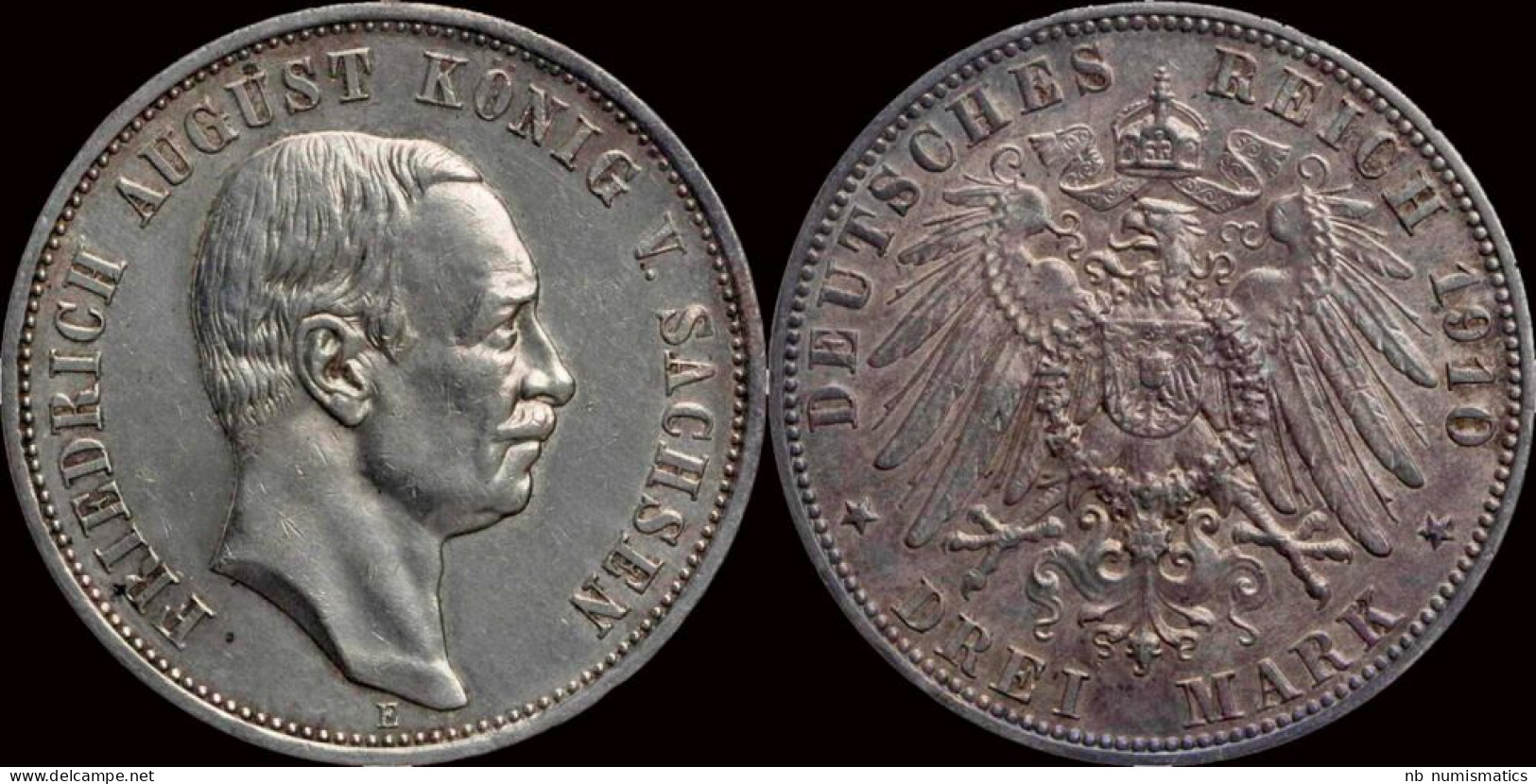 Germany Sachsen Friedrich August III 3 Mark 1910E - 2, 3 & 5 Mark Argent