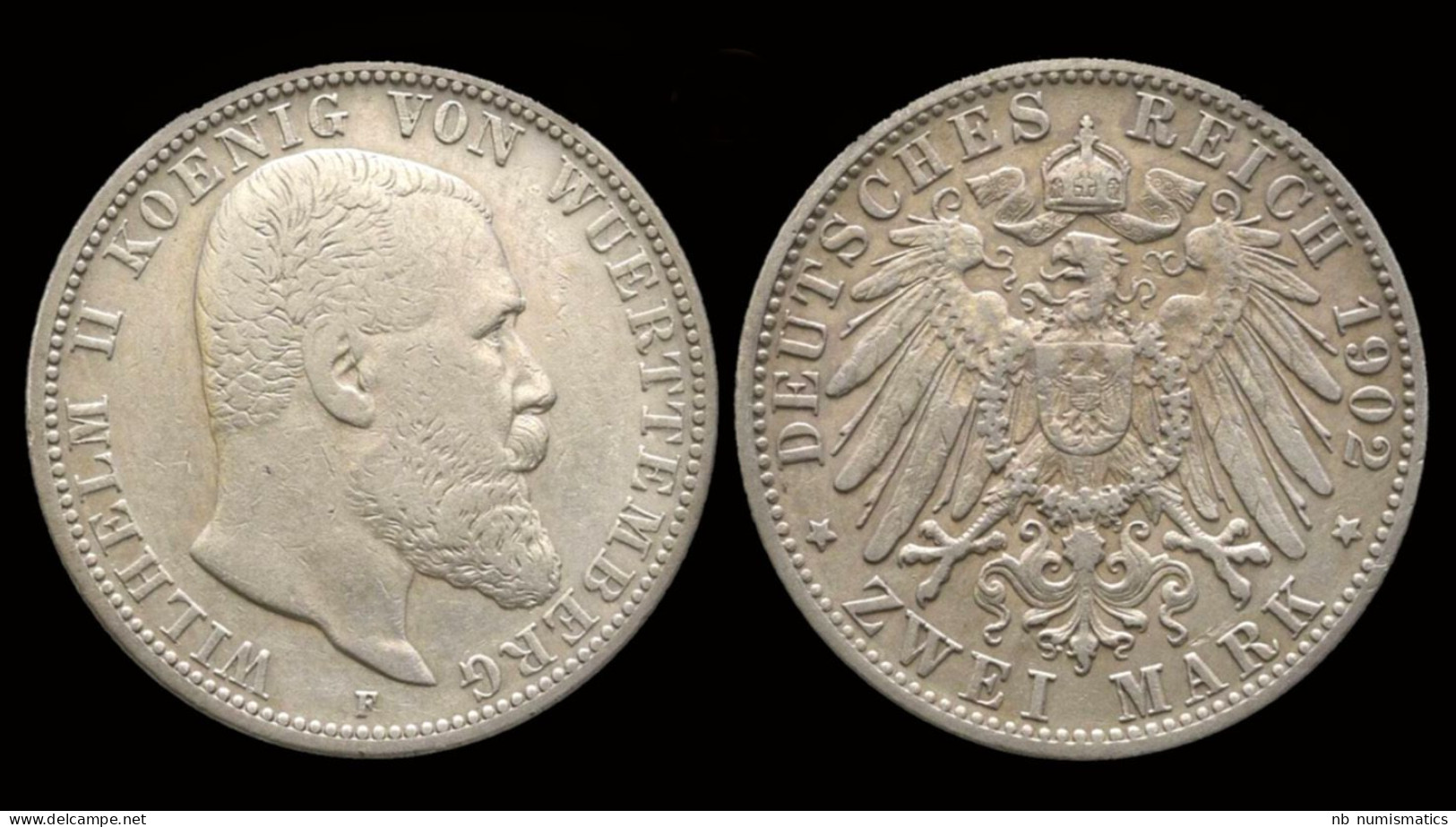 Germany Württemberg Wilhelm II 2 Mark 1902F - 2, 3 & 5 Mark Plata