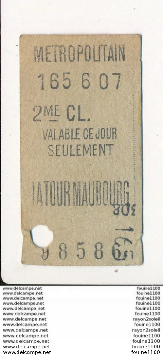 Ticket De Métro De Paris  ( Métropolitain ) 2me Classe ( Station ) LA TOUR MAUBOURG - Europa