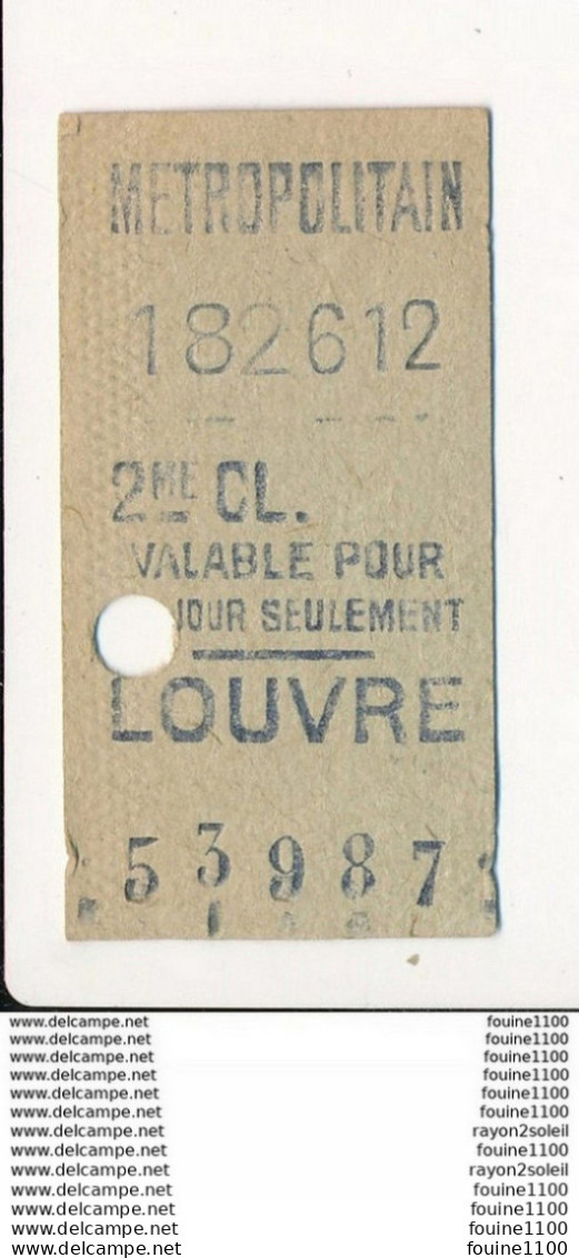 Ticket De Métro De Paris ( Métropolitain ) 2me Classe ( Station ) LOUVRE - Europe