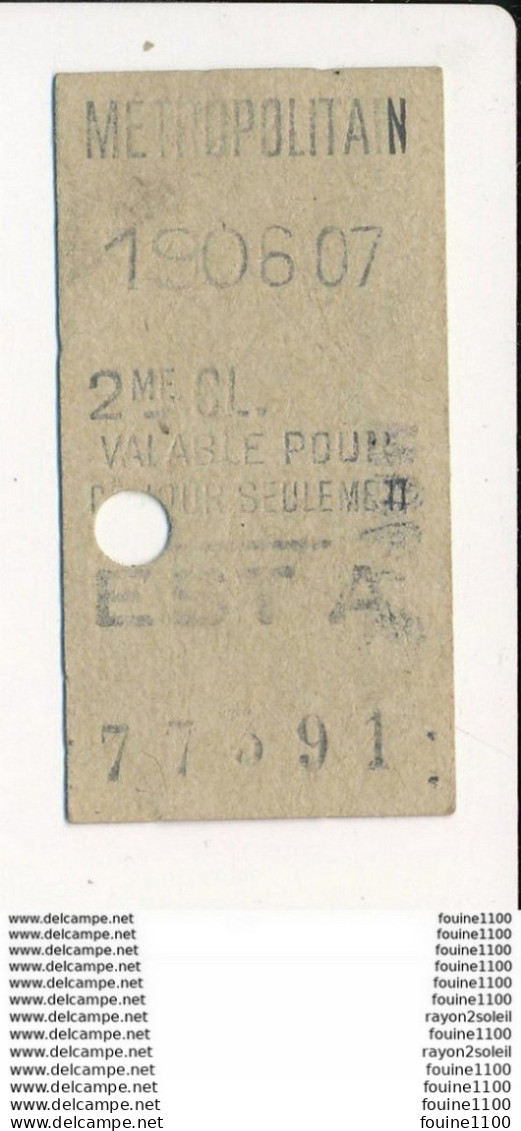 Ticket De Métro De Paris ( Métropolitain ) 2me Classe ( Station )  EST A - Europa