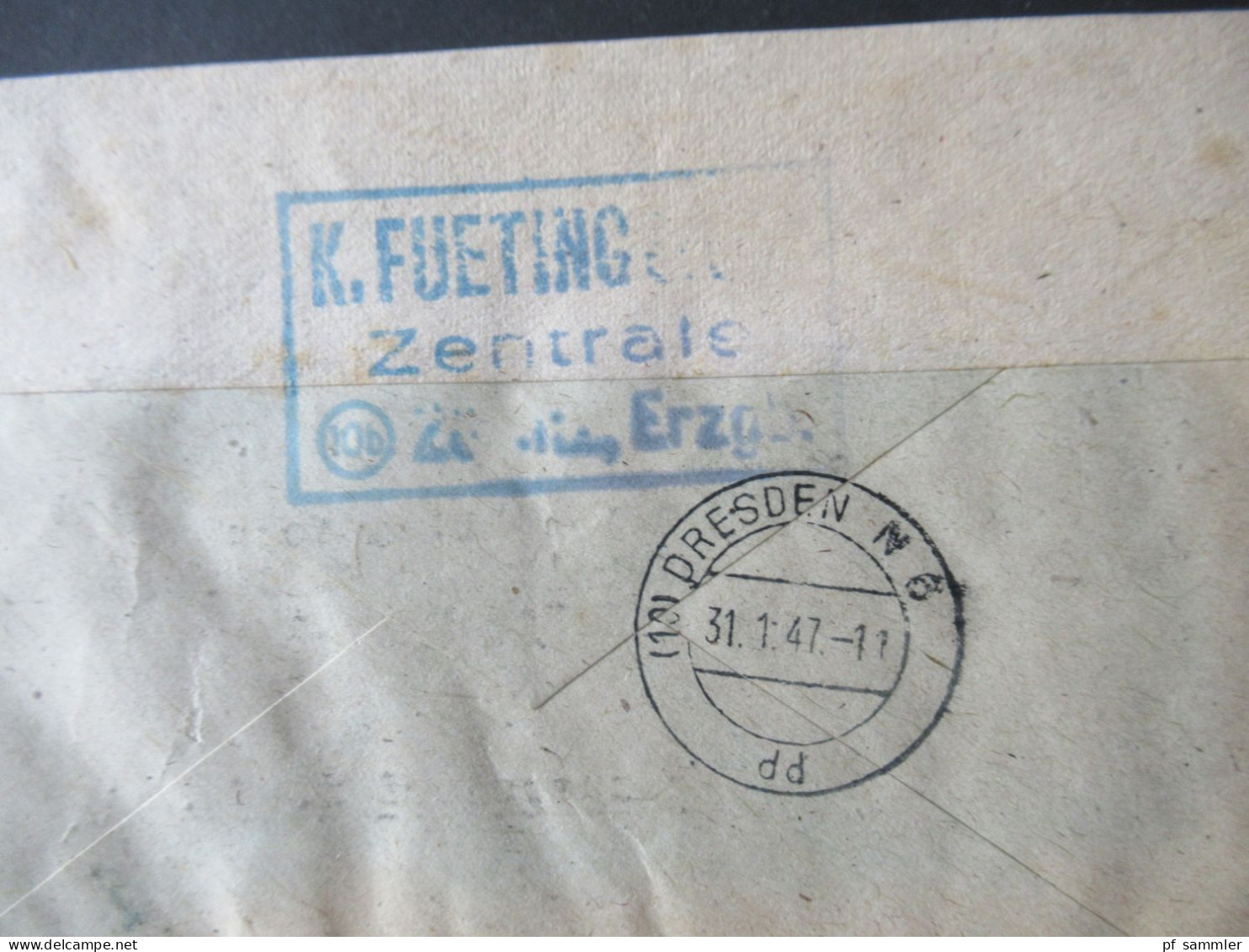 SBZ Nr.190 EF Tagesstempel Zöblitz (Erzgeb) / Doppelt Verwendeter Umschlag /rücks. Blauer Stempel K. Fueting... Zentrale - Storia Postale