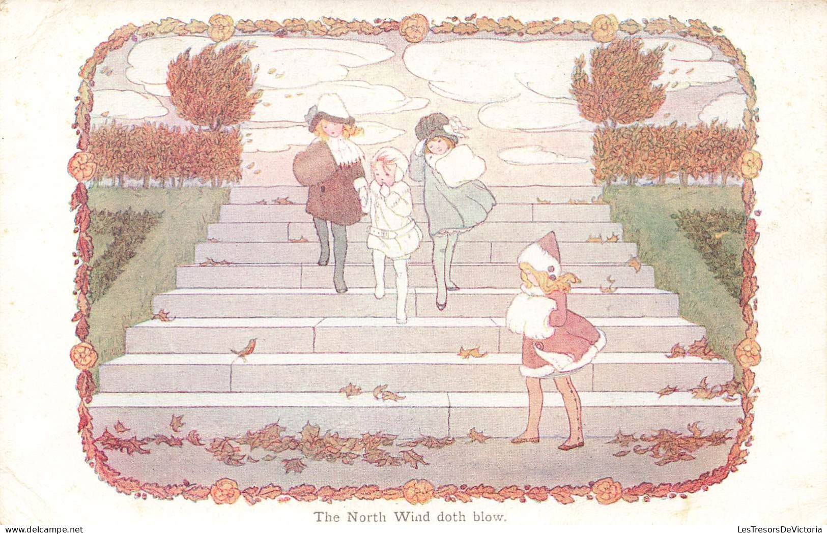 ENFANTS - Le Vent Du Nord Souffle - Dessins D'enfants - Carte Postale Ancienne - Dessins D'enfants