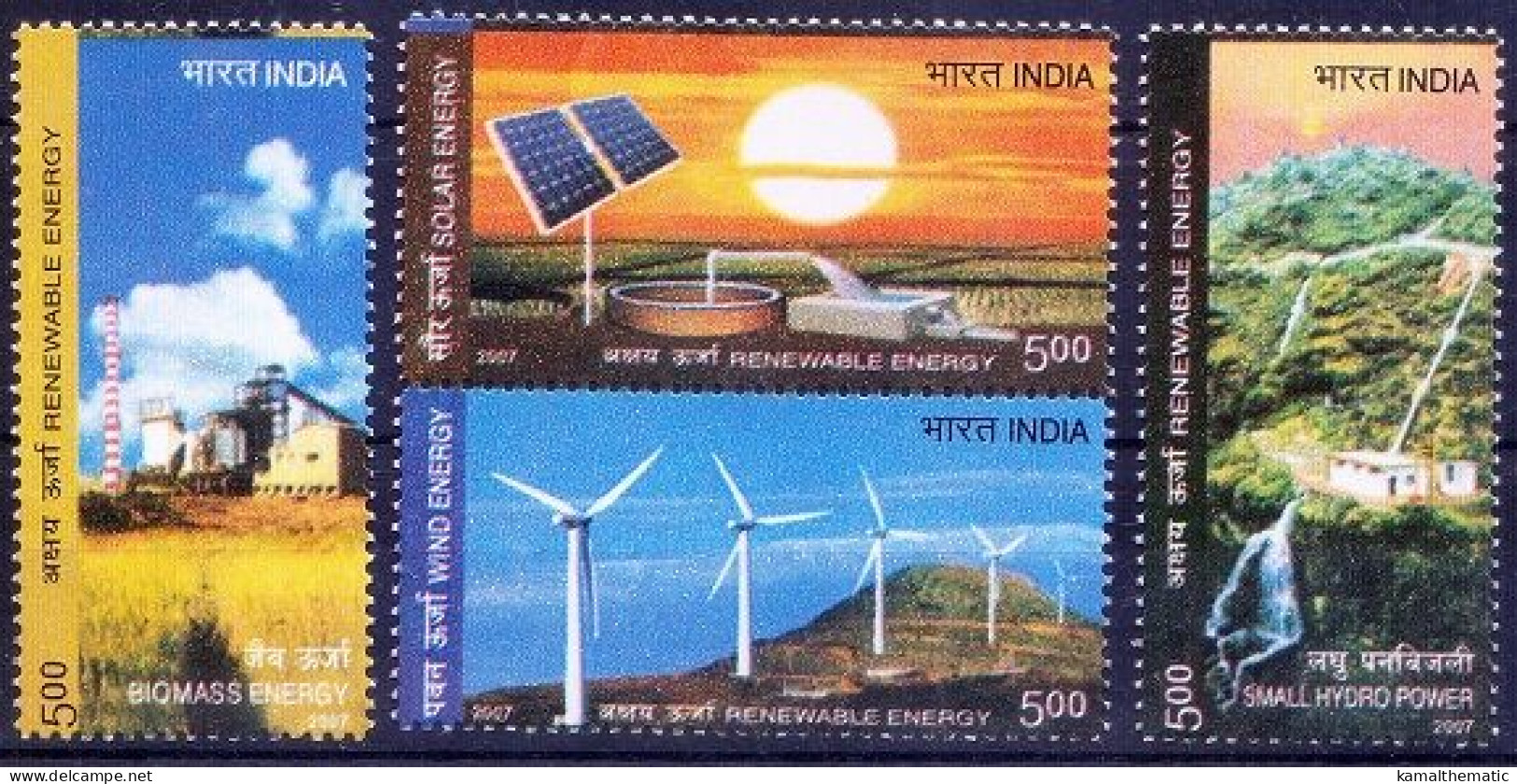 Renewable Energy, Sun, Windmills, Bio Mass, Solar Energy, India 2007 MNH 4v - Elektriciteit