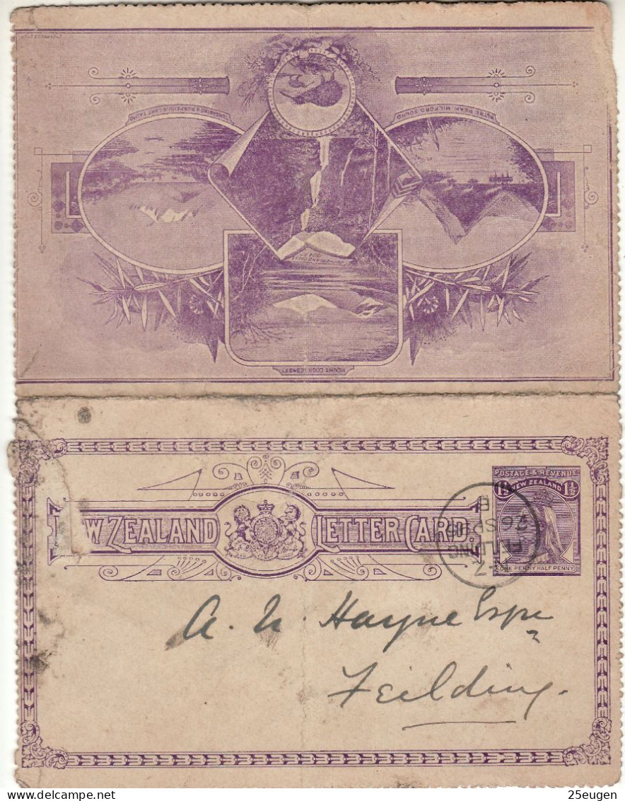 NEW ZEALAND 1895 LETTER CARD SENT FROM FEILDING - Brieven En Documenten