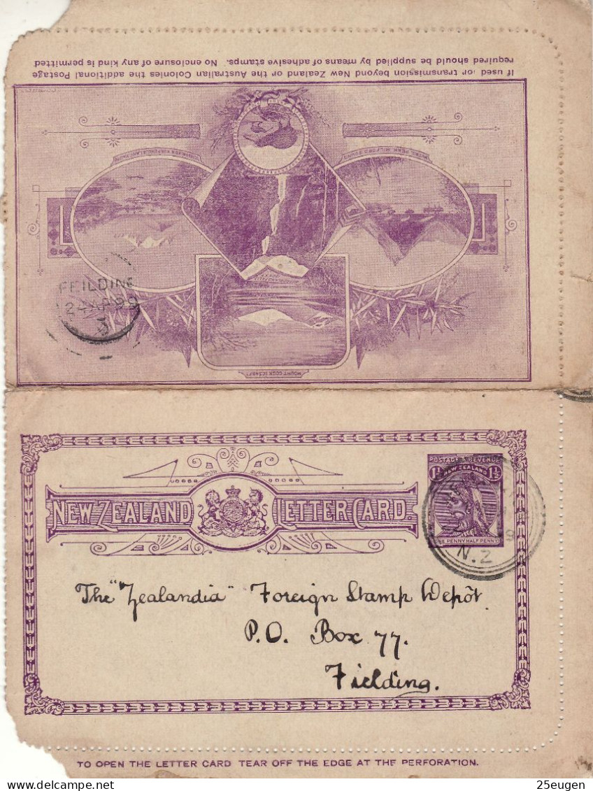 NEW ZEALAND 1899 LETTER CARD SENT FROM WELLINGTON TO FEILDING - Brieven En Documenten