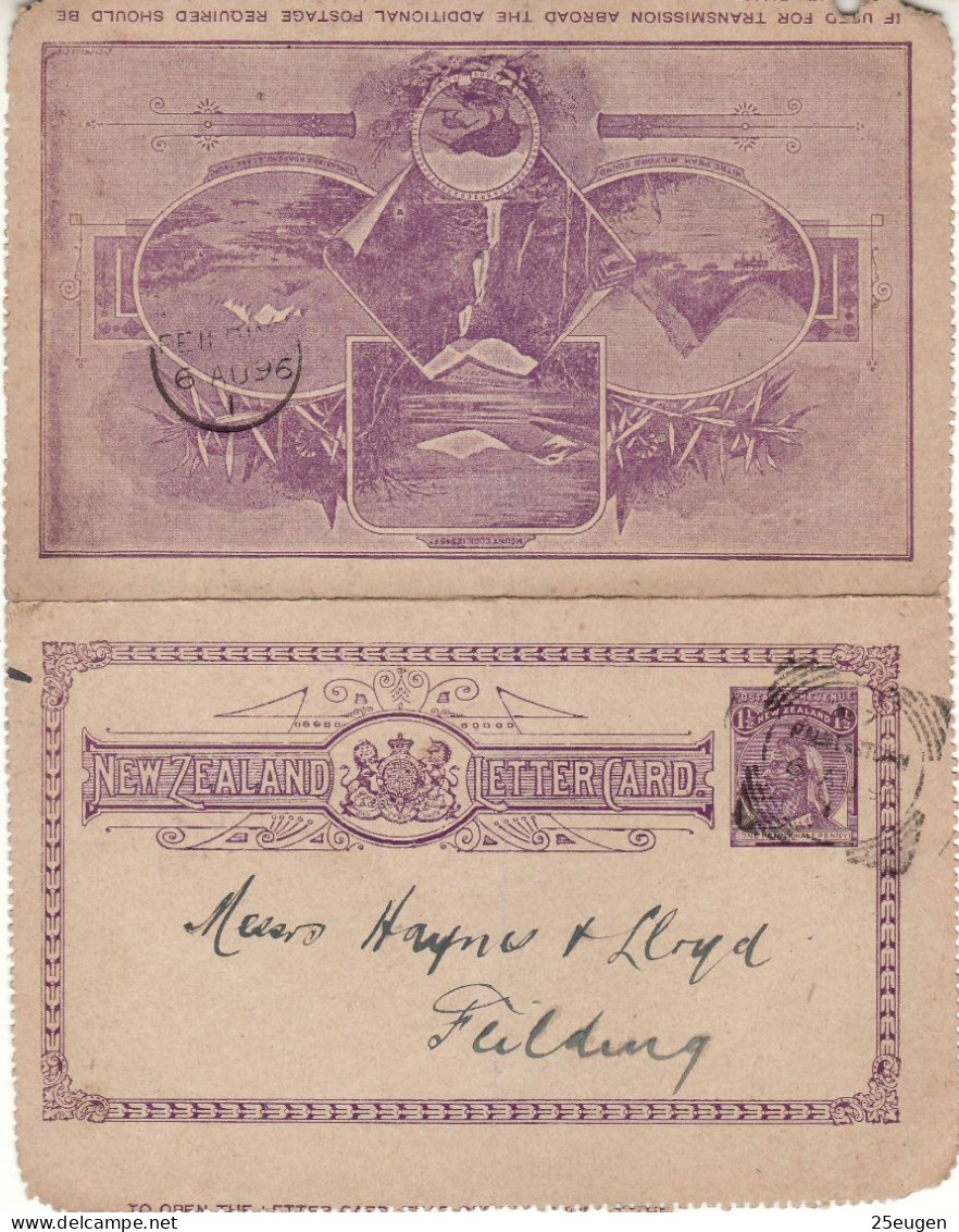 NEW ZEALAND 1896 LETTER CARD SENT TO FEILDING - Lettres & Documents