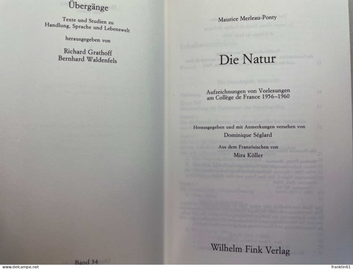 Die Natur : Aufzeichnungen Von Vorlesungen Am Collège De France 1956 - 1960. - Philosophy