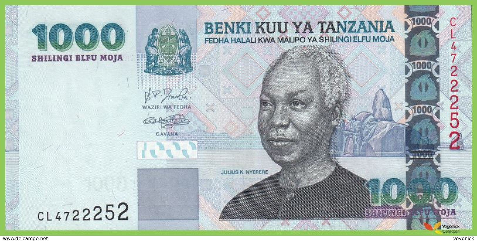 Voyo TANZANIA 1000 Shilingi ND(2006) P36b B135b CL UNC Male Way Button - Tanzanie