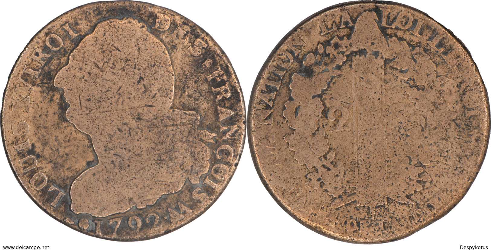 France - 1792 - 2 Sols Au Faisceau - :Louis XVI - Metz (AA) - 17-162 - 1792-1804 Erste Französische Republik