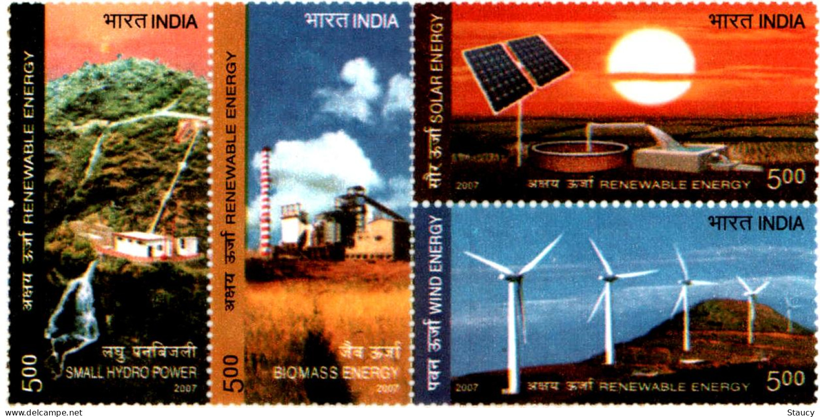 INDIA 2007 RENEWABLE ENERGY SOLAR ENERGY WIND ENERGY SMALL HYDRO POWER BIOMASS ENERGY 4v Set MNH - Unused Stamps