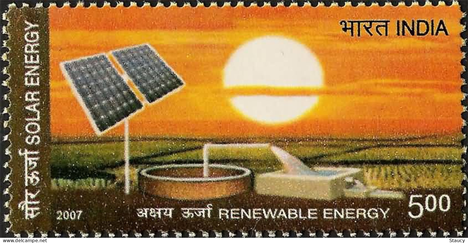 INDIA 2007 RENEWABLE ENERGY SOLAR ENERGY WIND ENERGY SMALL HYDRO POWER BIOMASS ENERGY 1v Stamp MNH As Per Scan - Sonstige & Ohne Zuordnung