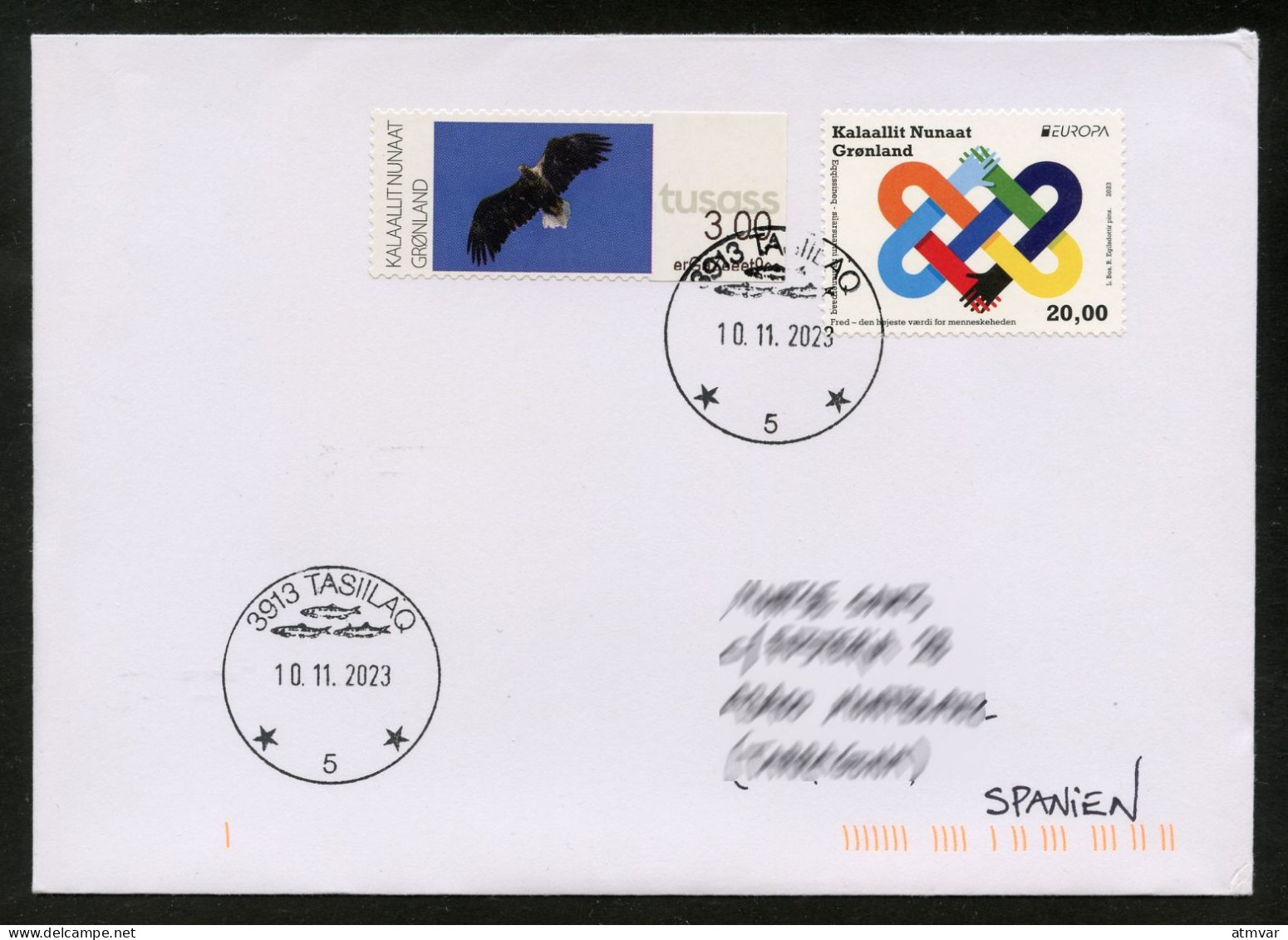 GREENLAND (2023) EUROPA Peace The Highest Value Of Humanity + White-tailed Eagle - Letter / Pli Circulé / Cover - Lettres & Documents