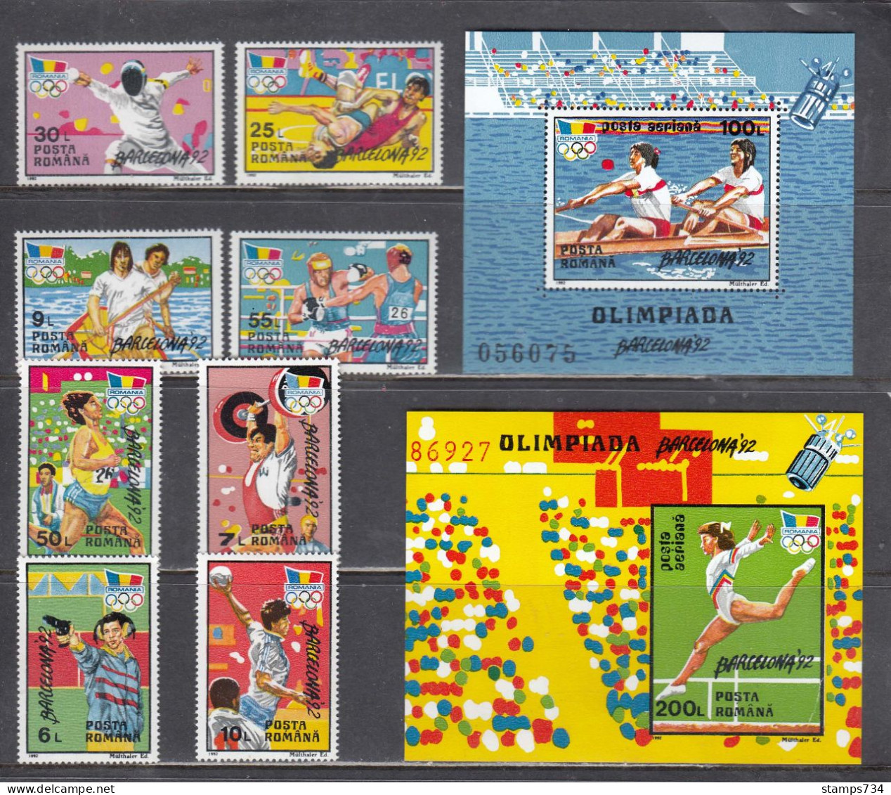 Romania 1992 - Summer Olympic Games, Barcelona, Mi-Nr. 4803/10+Bl. 274/275, MNH** - Nuovi