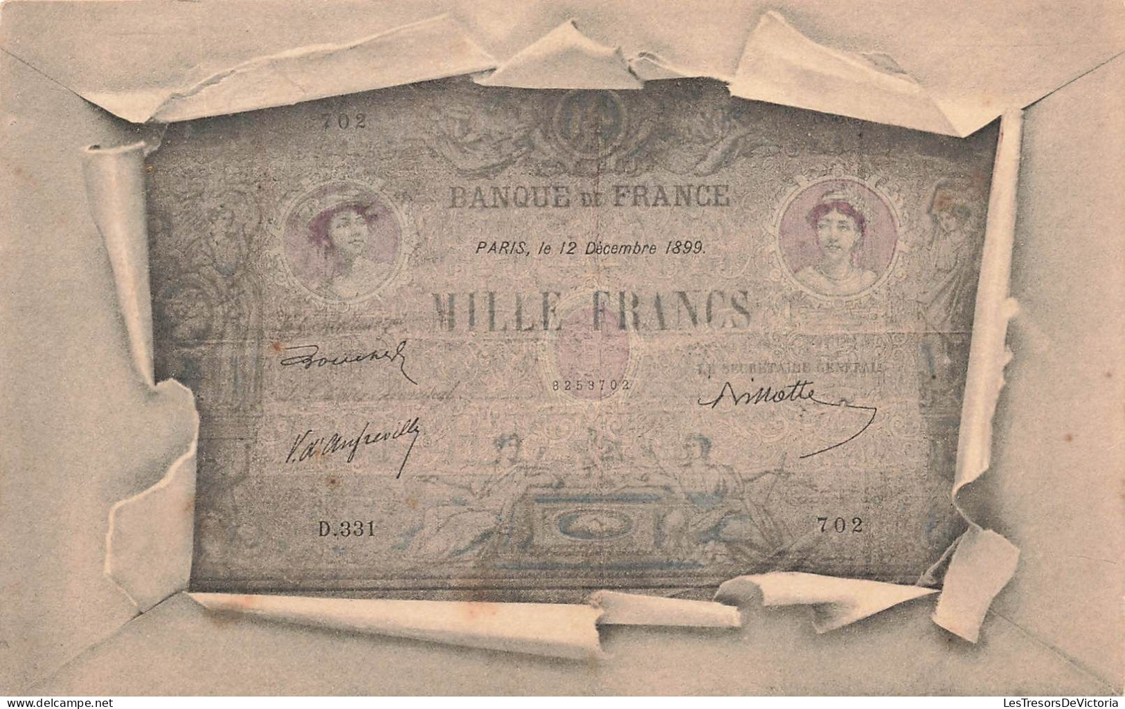 MONNAIES (représentations) - Mille Francs - Banque De France - Paris Le 12 Décembre 1899 - Carte Postale Ancienne - Monnaies (représentations)