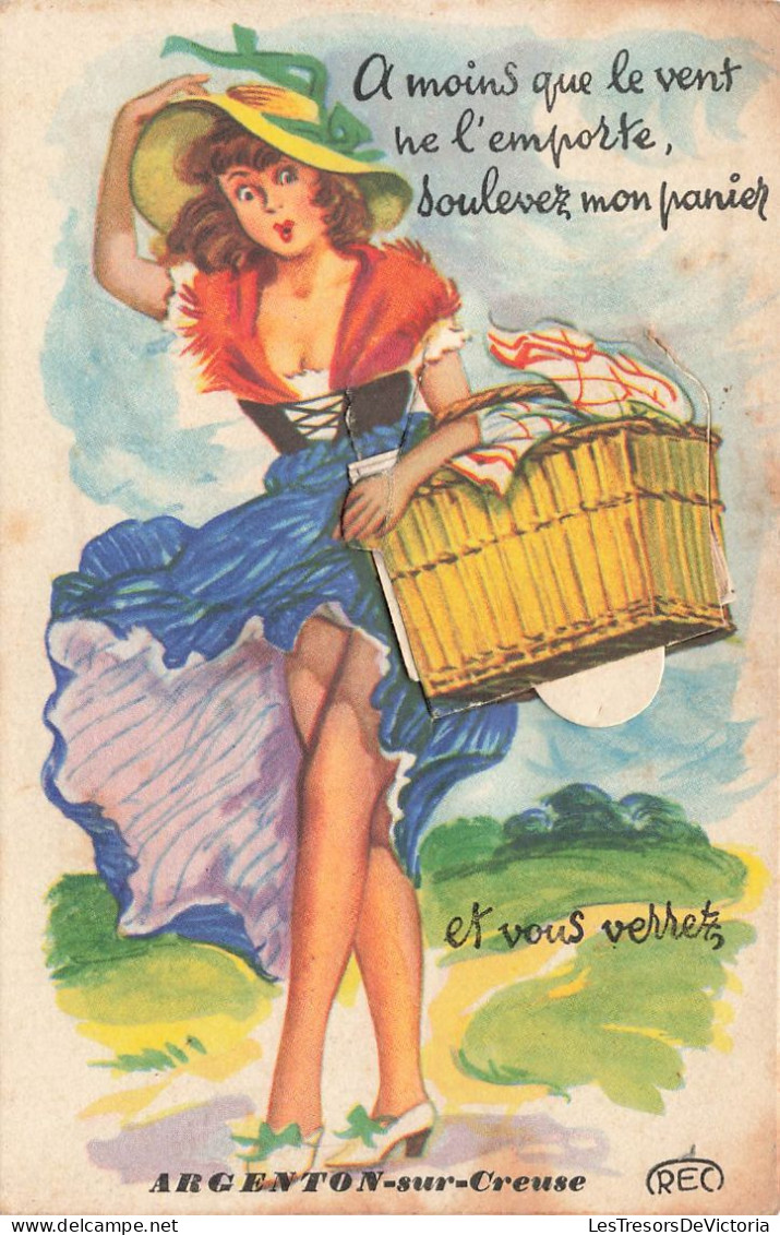 FANTAISIE - à Système - A Moins Que Le Vent Ne L'emporte, Soulevez Mon Panier Et Vous Verrez - Carte Postale Ancienne - Móviles (animadas)