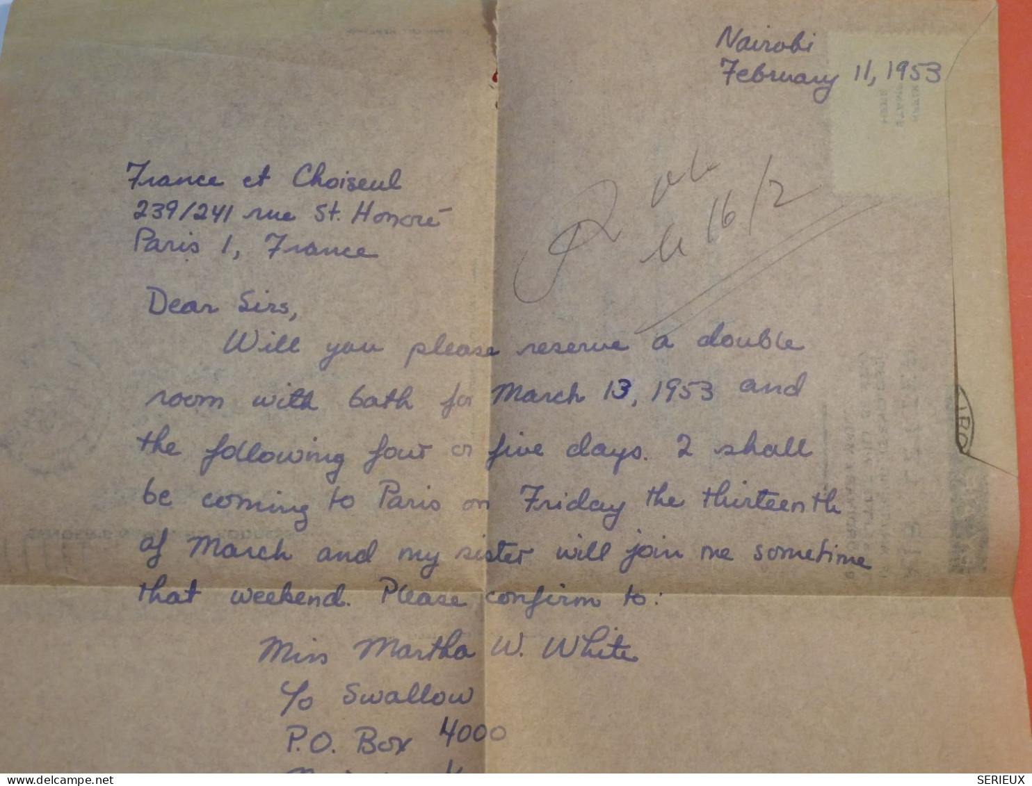 AT0 UGANDA   AIR  LETTER 1953 NAIROBI A PARIS FRANCE  +TEXTE  +  AFF. PLAISANT+++ - Uganda (...-1962)