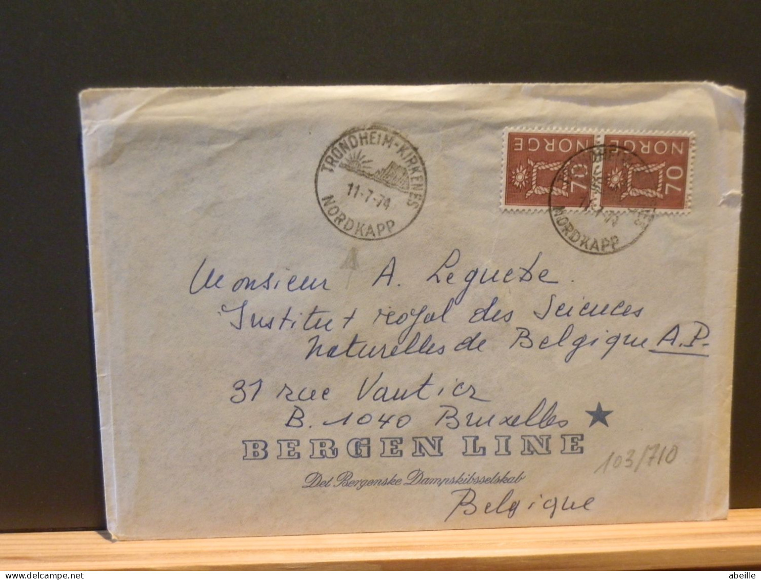 103/710  LETTRE1974 POUR LA BELG. NORDKAPP - Briefe U. Dokumente