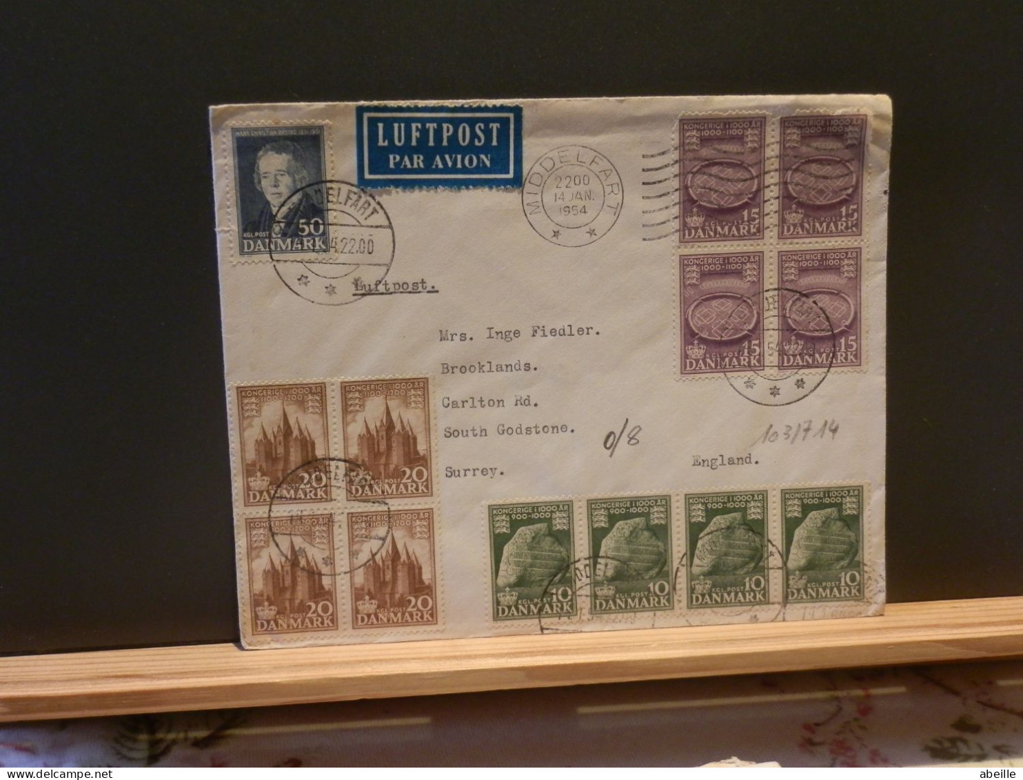 103/714  LETTRE DANMARK POUR G.B.  1954 - Covers & Documents