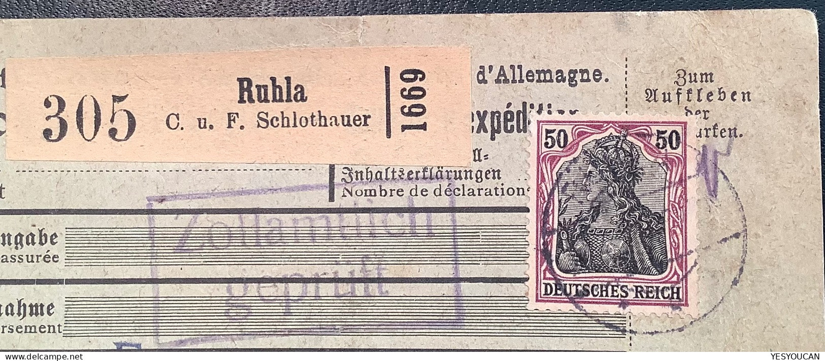 1915 PRIVATER FIRMEN PAKETZETTEL: RUHLA C.U.F.SCHLOTHAUER Germania Paketkarte (radio Automobile Bicycle Porcelain Metal - Brieven En Documenten
