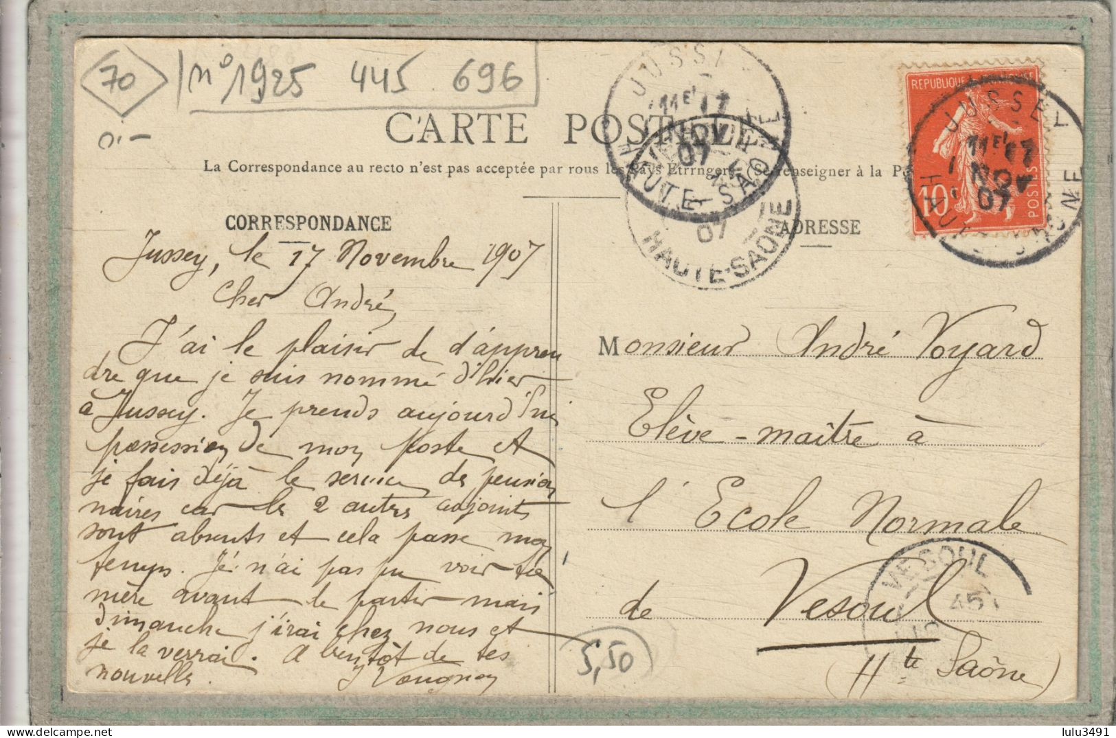 CPA - JUSSEY (70) - Aspect De La Gare Et De L'Hôtel Du Commerce Ensminger En 1907 - Jussey