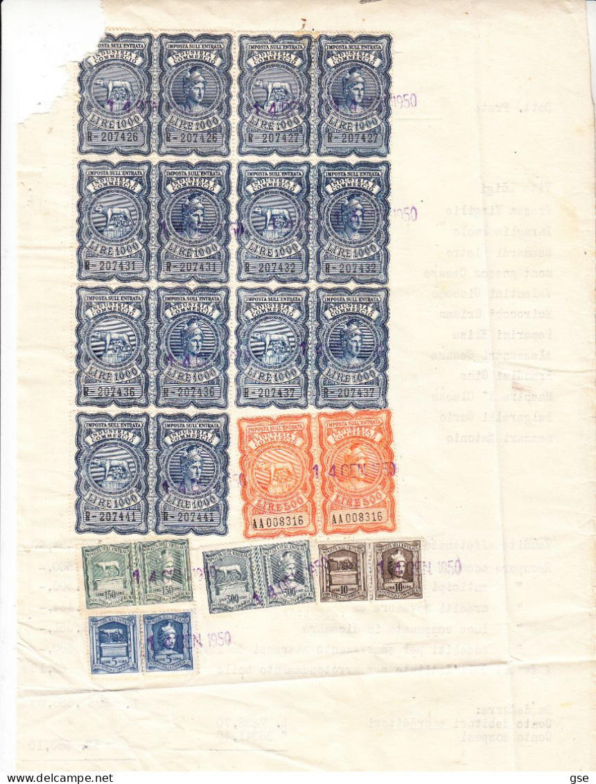 DOCUMENTO 1950 Con Blocco Di Fiscali - Revenue Stamps