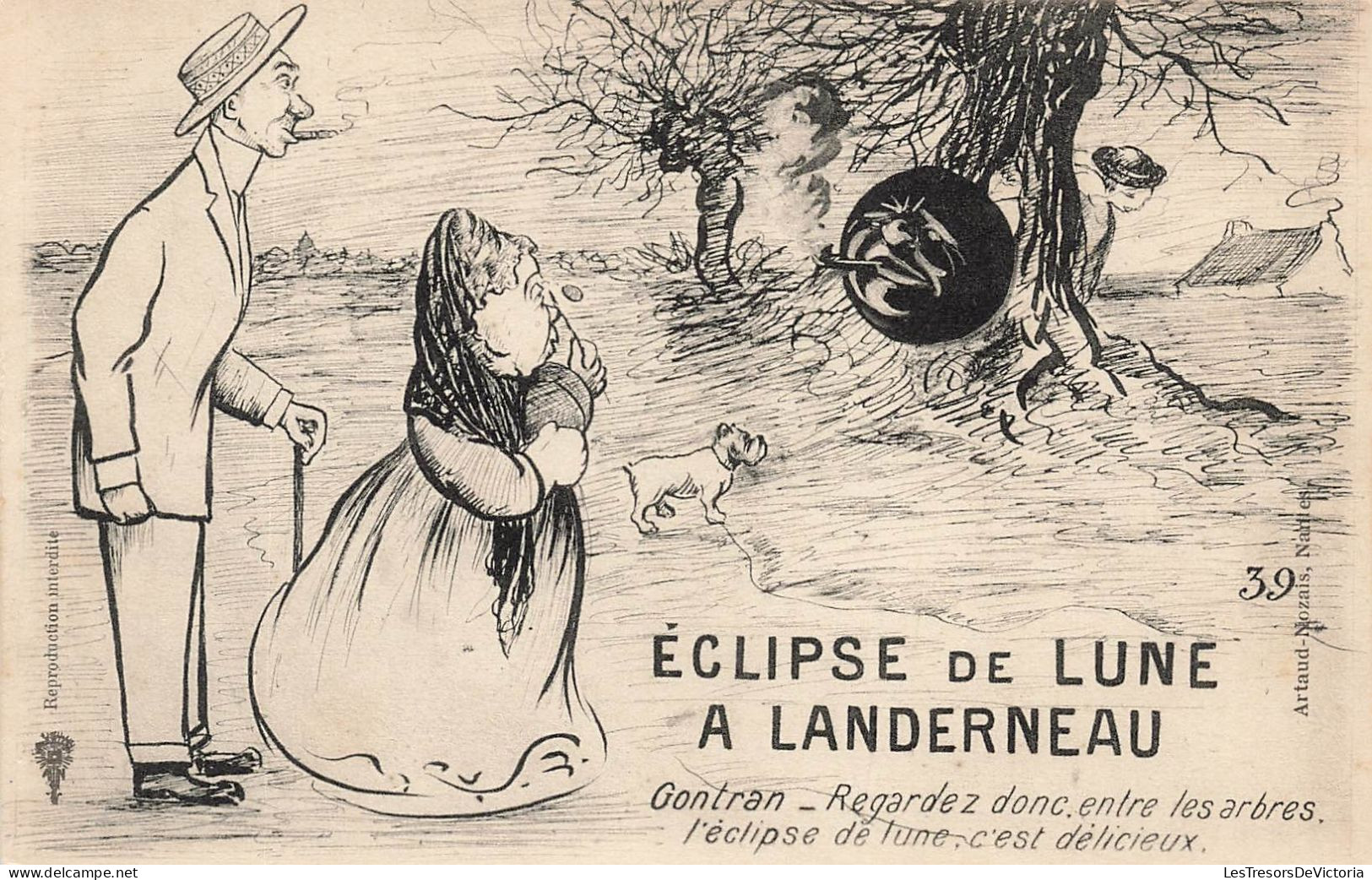 FRANCE - Eclipse De Lune à Landerneau - Gontran - Regardez Donc Entre Les Arbres - Caricature - Carte Postale Ancienne - Landerneau
