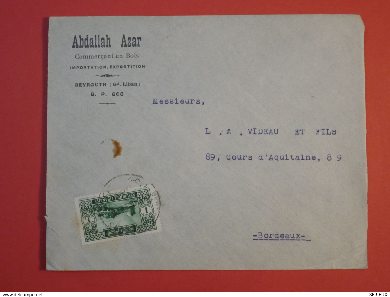 AT0  LIBAN BELLE LETTRE  1931 BEYROUTH A  BORDEAUX FRANCE ++AFF. INTERESSANT++ - Storia Postale