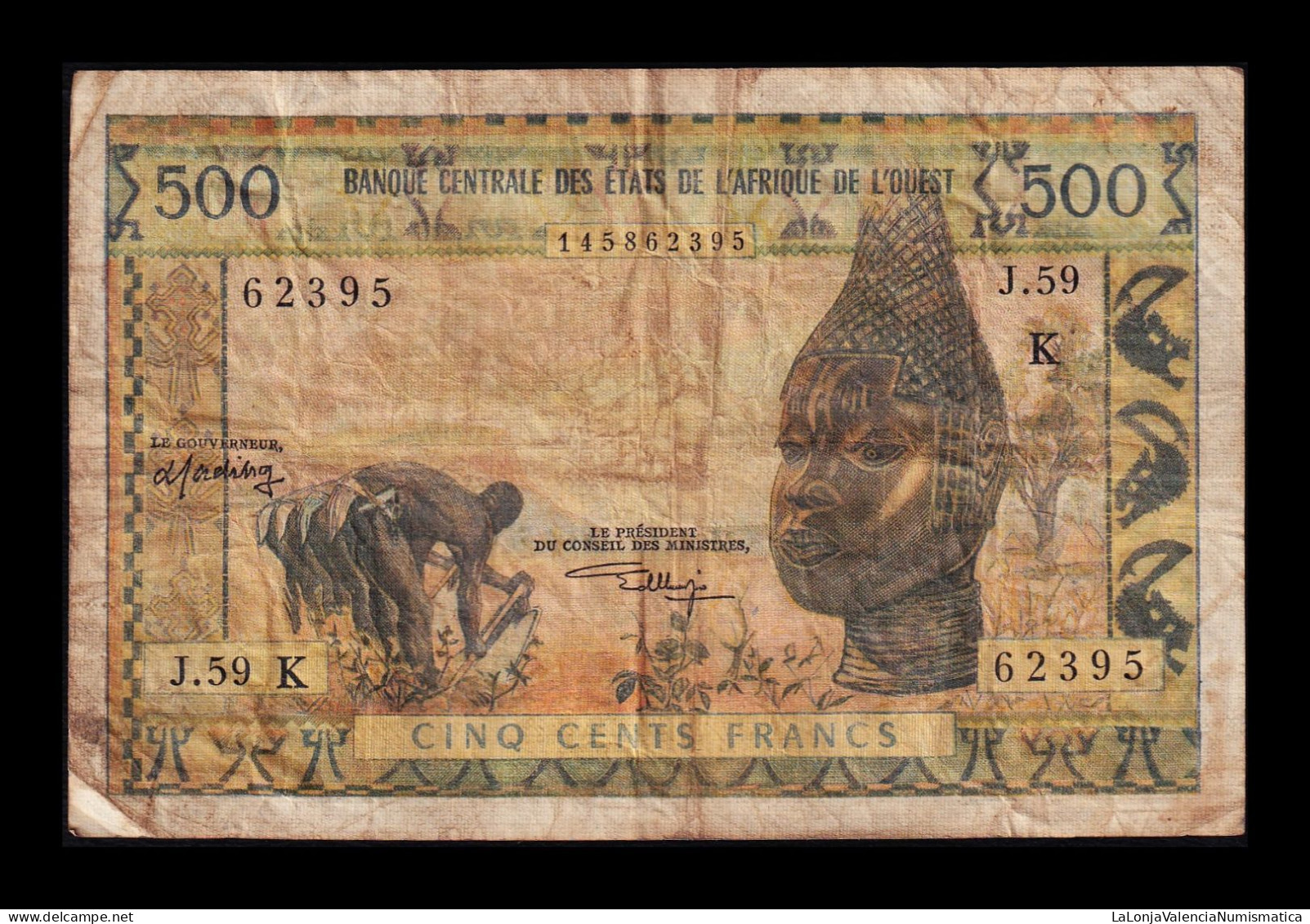 West African St. Senegal 500 Francs ND (1959-1965) Pick 702Kl Bc F - États D'Afrique De L'Ouest