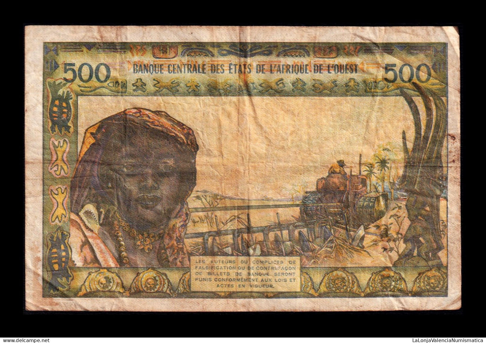 West African St. Senegal 500 Francs ND (1959-1965) Pick 702Kl Bc F - États D'Afrique De L'Ouest