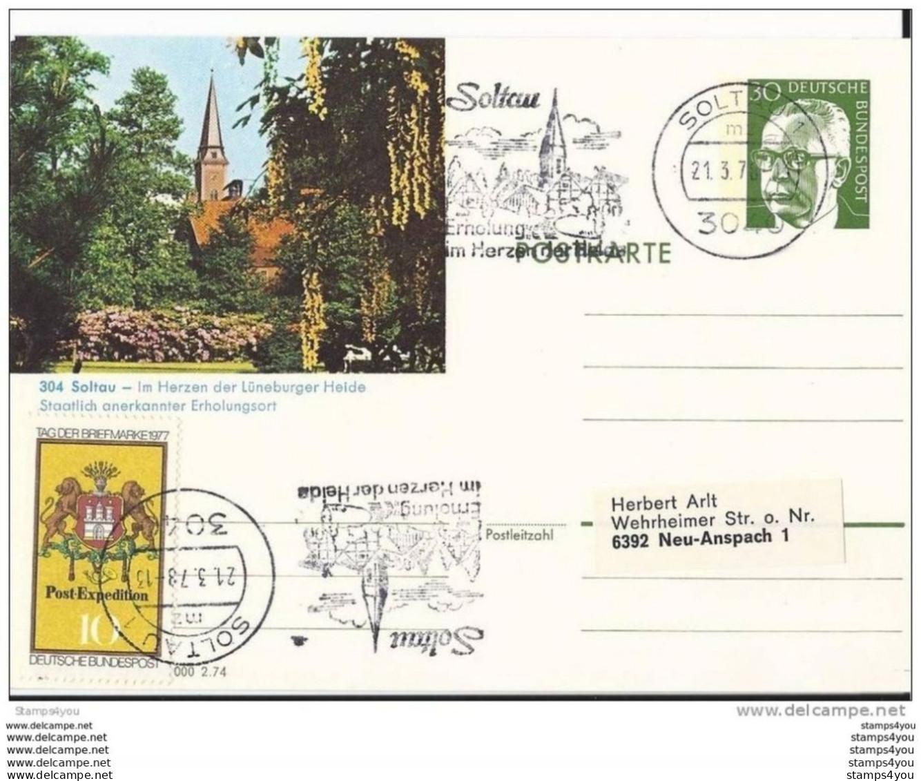 78 - 11 - Entier Postal Allemand Avec Illustration Soltau Et Oblit Mécanique De Soltau Avec église - - Cartoline Illustrate - Usati