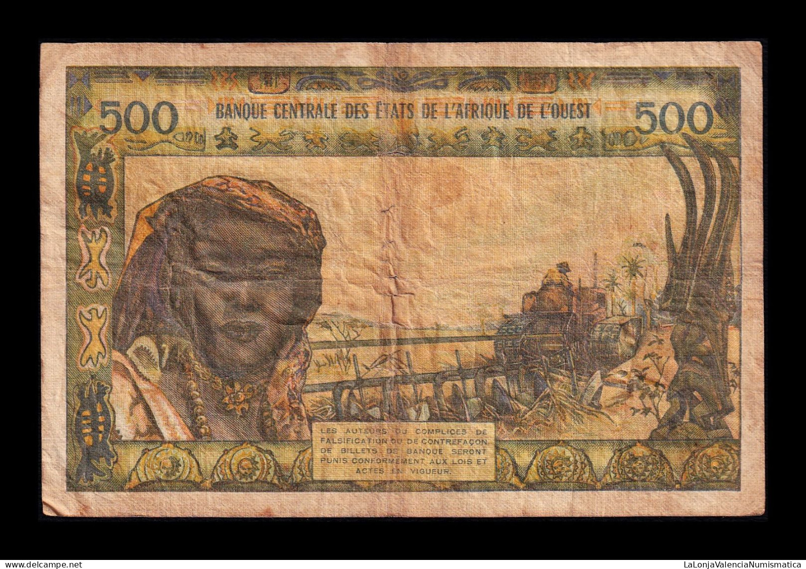 West African St. Senegal 500 Francs ND (1959-1965) Pick 702Kl Bc F - États D'Afrique De L'Ouest