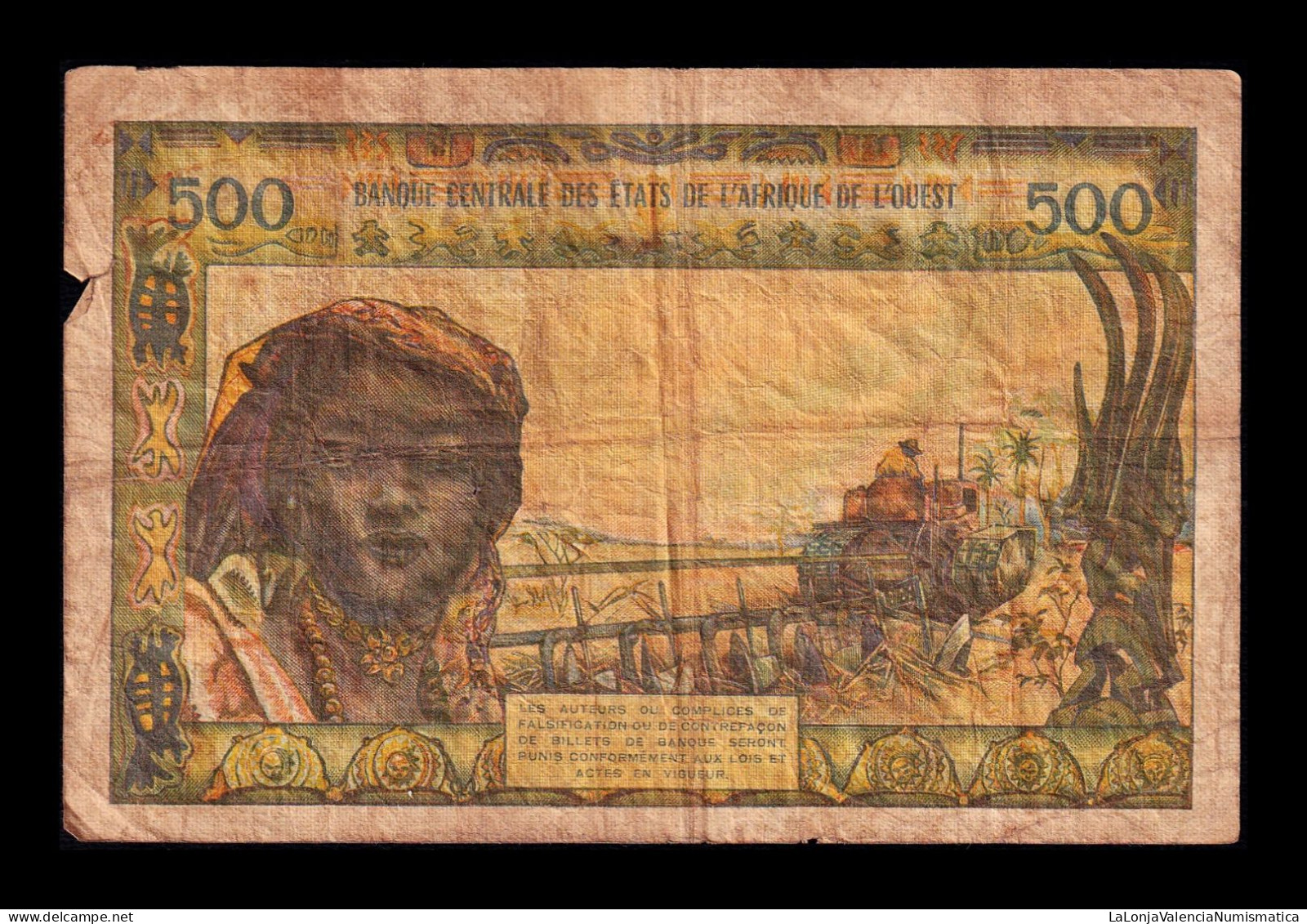 West African St. Senegal 500 Francs ND (1959-1965) Pick 702Kn Bc F - États D'Afrique De L'Ouest