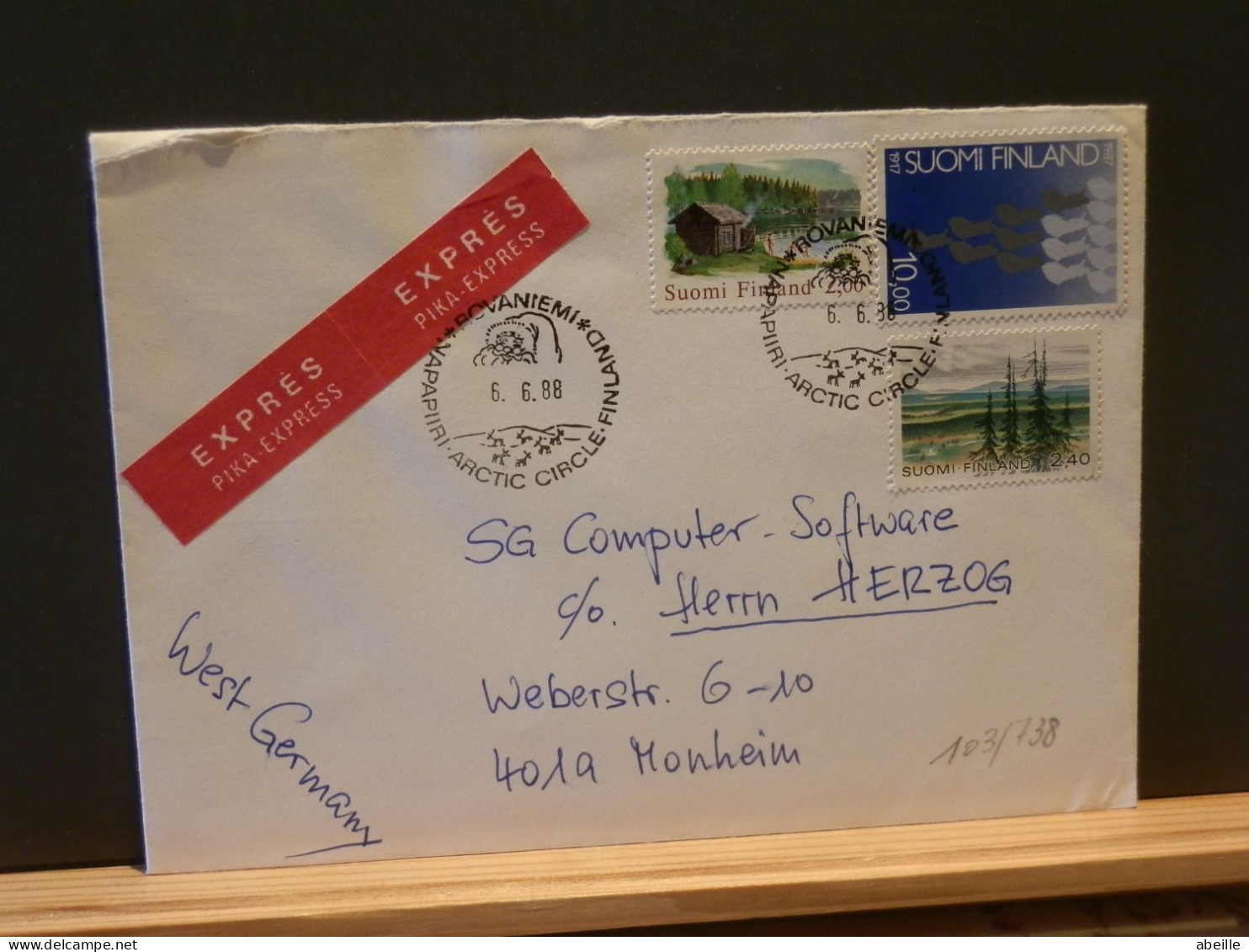 103/738  LETTRE EXPRES    FINLANDE 1988 - Storia Postale