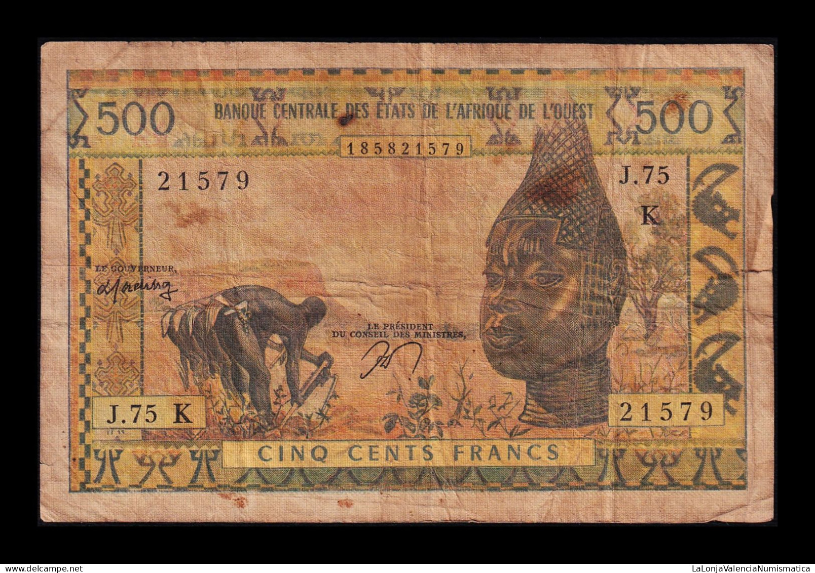 West African St. Senegal 500 Francs ND (1959-1965) Pick 702Kn Bc F - West African States