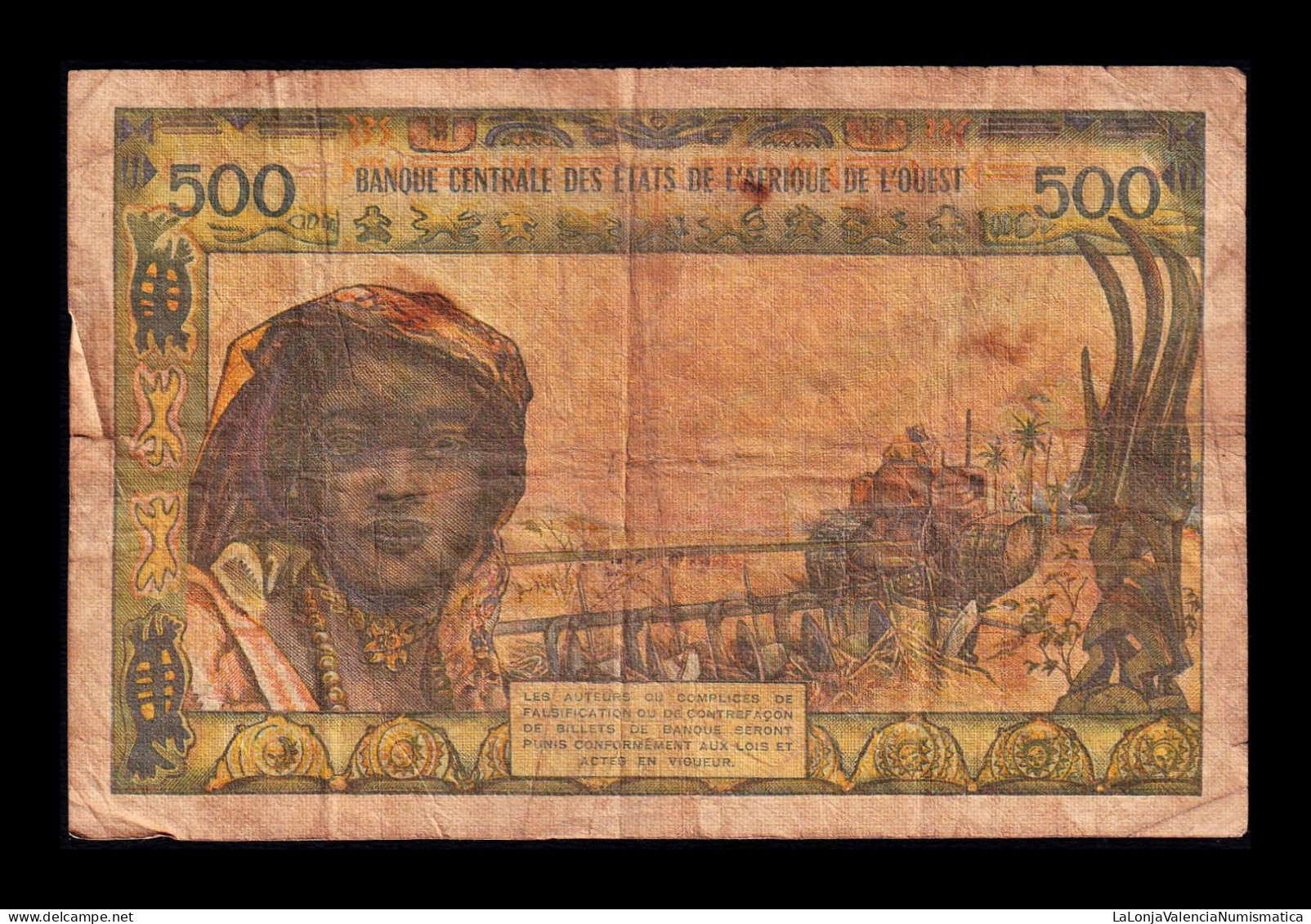 West African St. Senegal 500 Francs ND (1959-1965) Pick 702Kn Bc F - West African States