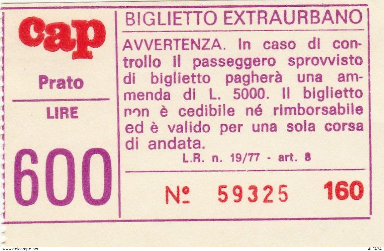 BIGLIETTO CAP PRATO LIRE 600 (UB204 - Europa