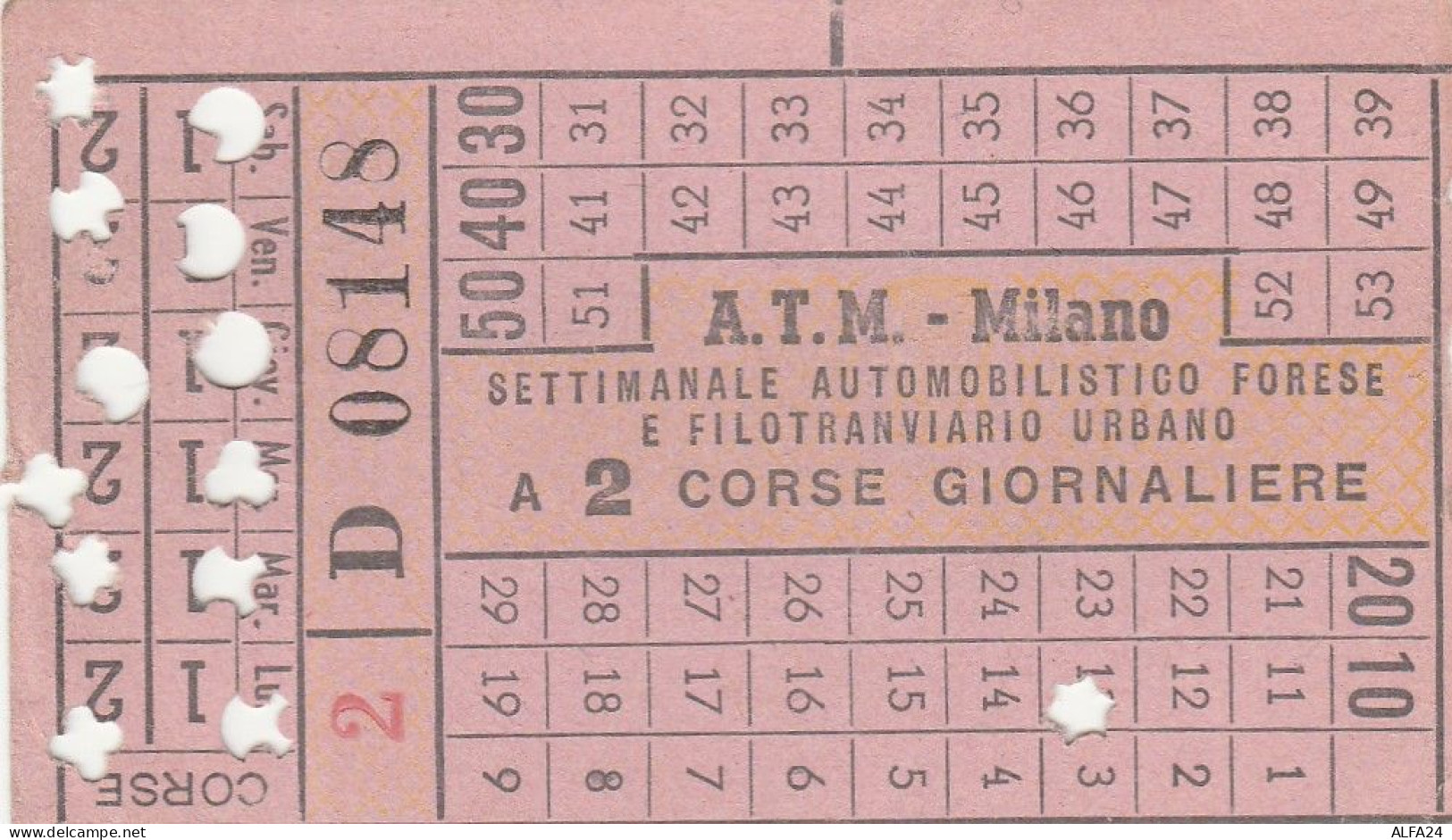 BIGLIETTO ATM MILANO ANNI 70 ABBONAMENTO SETTIMANALE 2 CORSE (UB91 - Europa