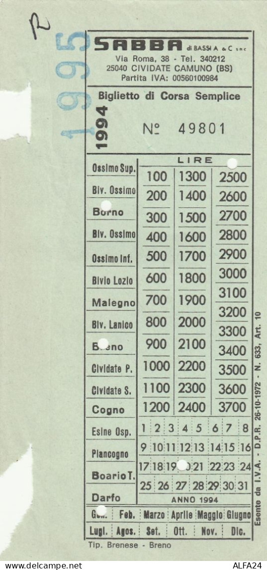 BIGLIETTO SABBA 1994 BORNO (UB51 - Europa