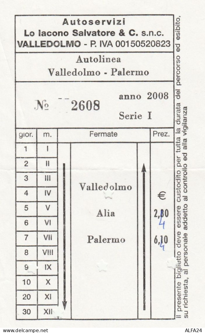 BIGLIETTO LO IACONO VALLEDOLMO-PALERMO (UB29 - Europa