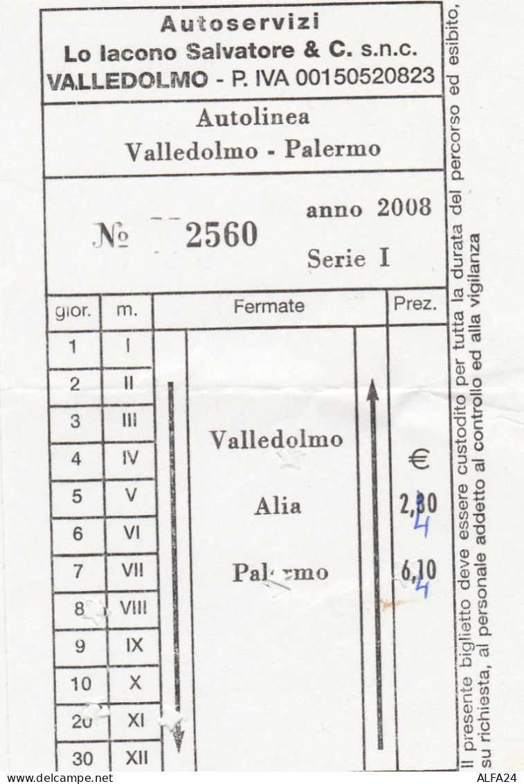 BIGLIETTO LO IACONO VALLEDOLMO-PALERMO (UB42 - Europa