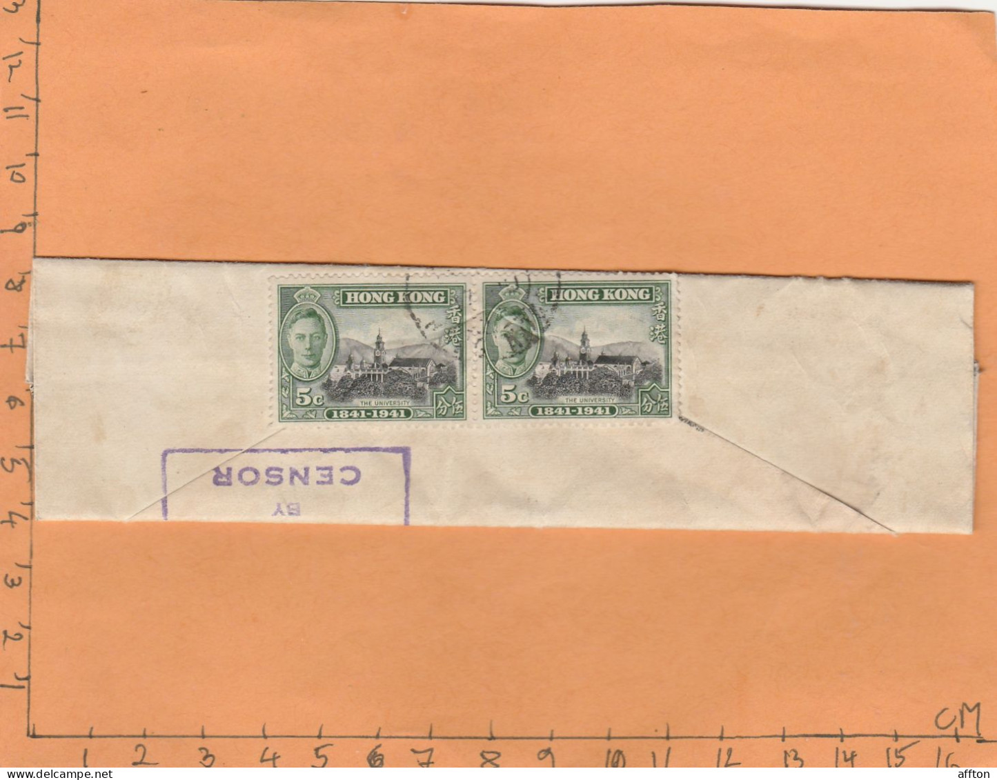 Hong Kong China 1941 Wrapper Made Out Of Cover Censored Mailed - Covers & Documents