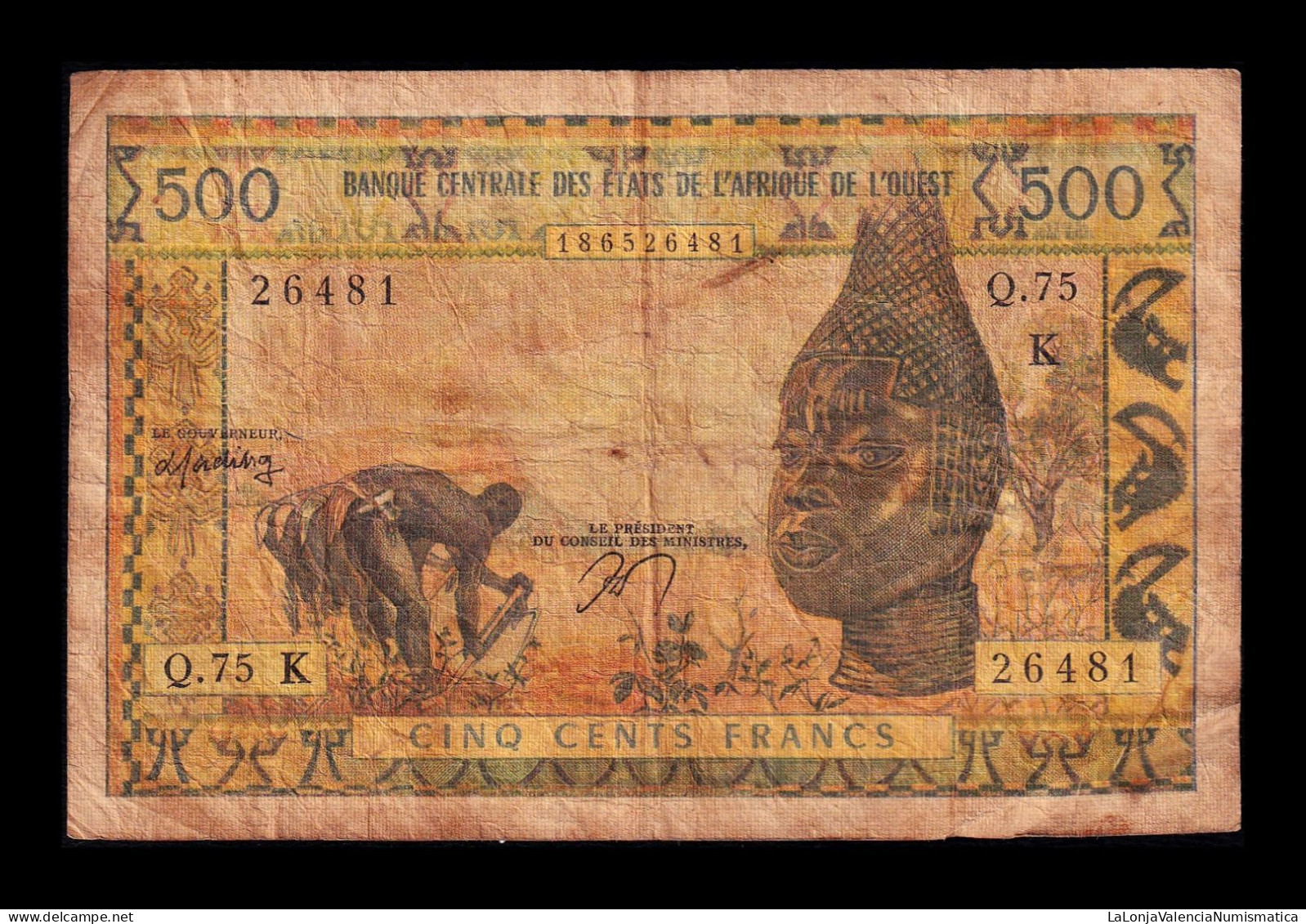 West African St. Senegal 500 Francs ND (1959-1965) Pick 702Kn Bc F - États D'Afrique De L'Ouest